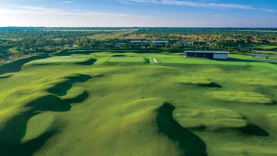 The Grove XXIII practice facility has two driving corridors with widths ranging from 27 to 33 yards to mimic the dimensions of PGA Tour fairways.  LC Lambrecht